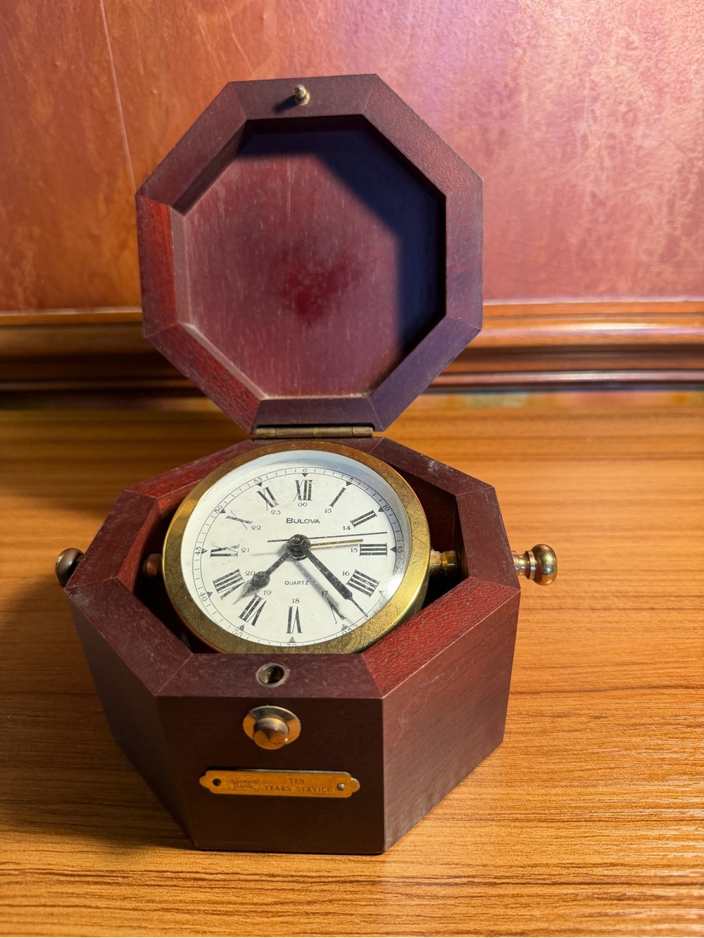 Bulova Germany Wood & Brass Gimbal Nautical Maritime Alarm Clock NOT TESTED